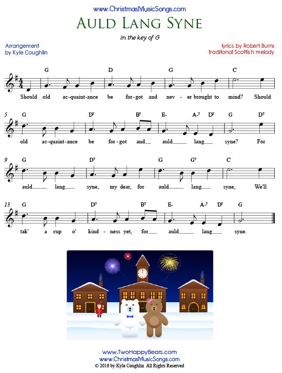 Auld Lang Syne sheet music with lyrics