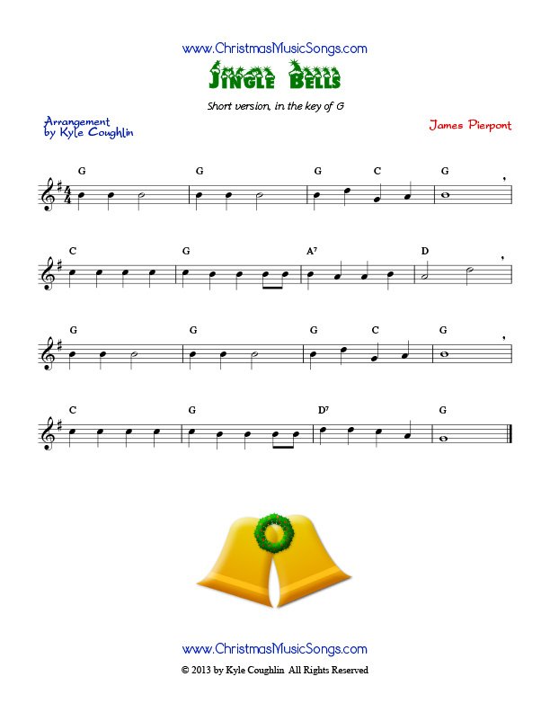 Jingle Bells easy arrangement sheet music