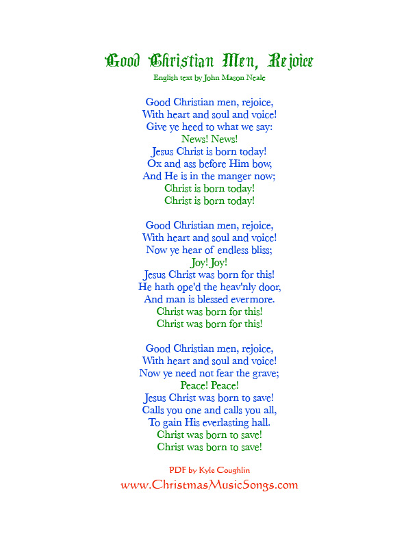 Printable PDF of Good Christian Men Rejoice lyrics