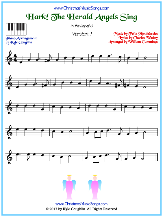 Beginner version of piano sheet music for Hark! The Herald Angels Sing