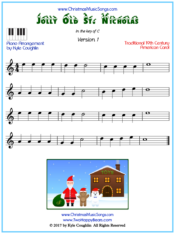Beginner version of piano sheet music for Jolly Old Saint Nicholas