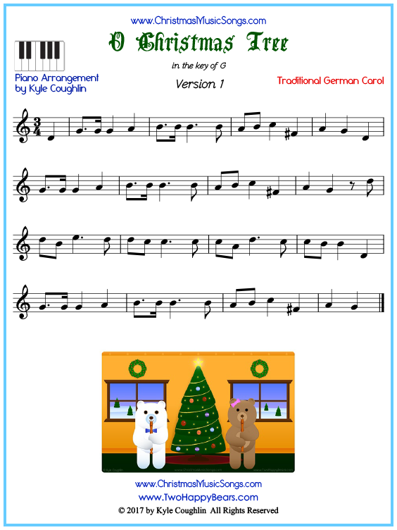 Beginner version of piano sheet music for O Christmas Tree