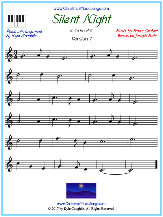 Beginner version of piano sheet music for Silent Night