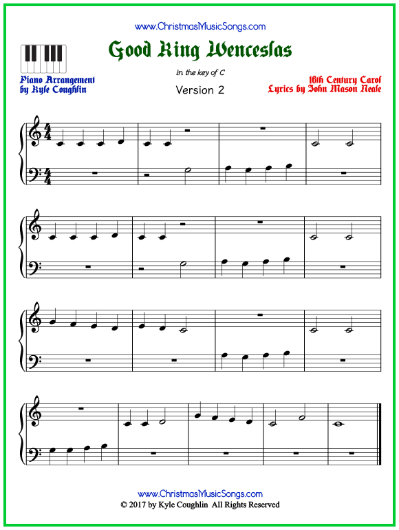 Easy version of piano sheet music for Good King Wenceslas