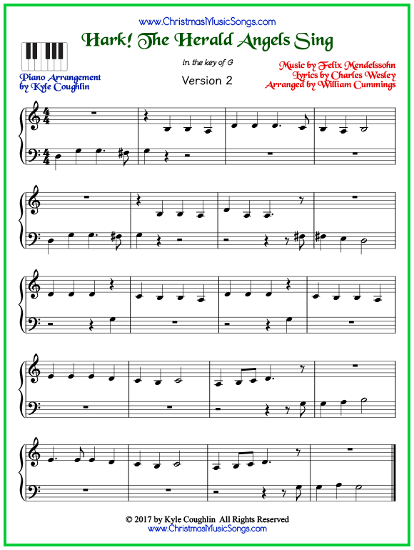 Easy version of piano sheet music for Hark! The Herald Angels Sing