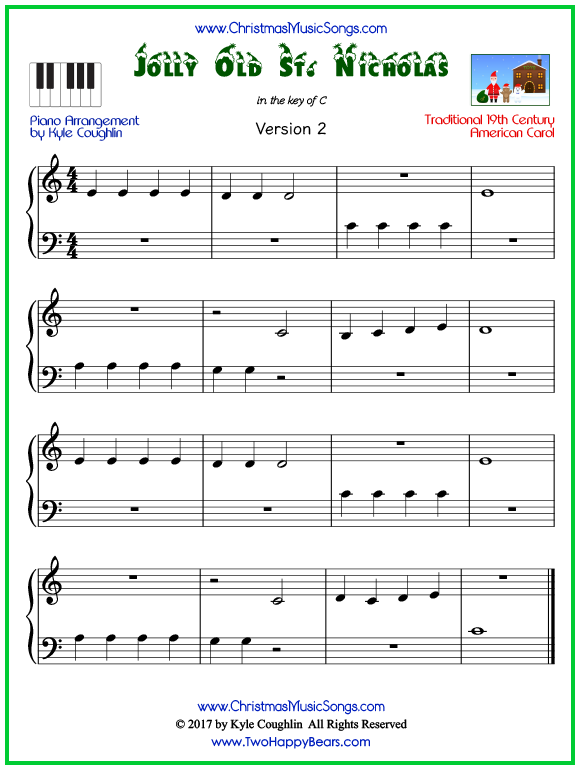 Easy version of piano sheet music for Jolly Old Saint Nicholas