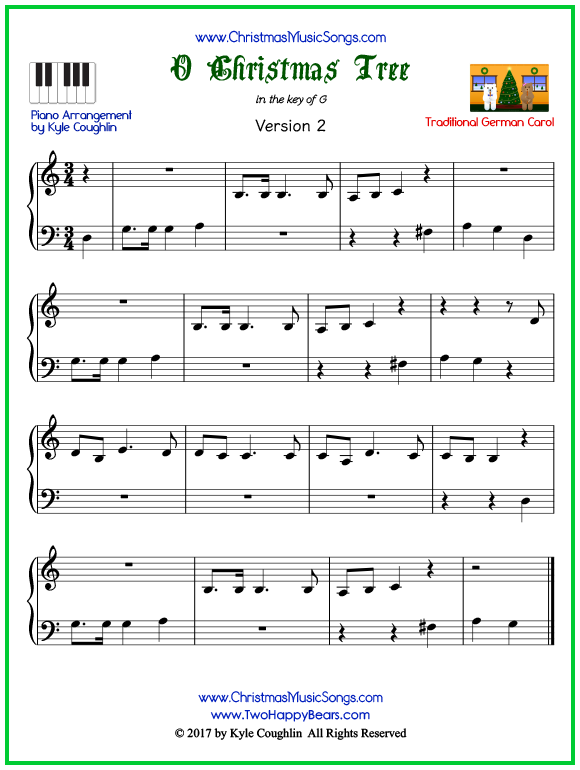 Easy version of piano sheet music for O Christmas Tree