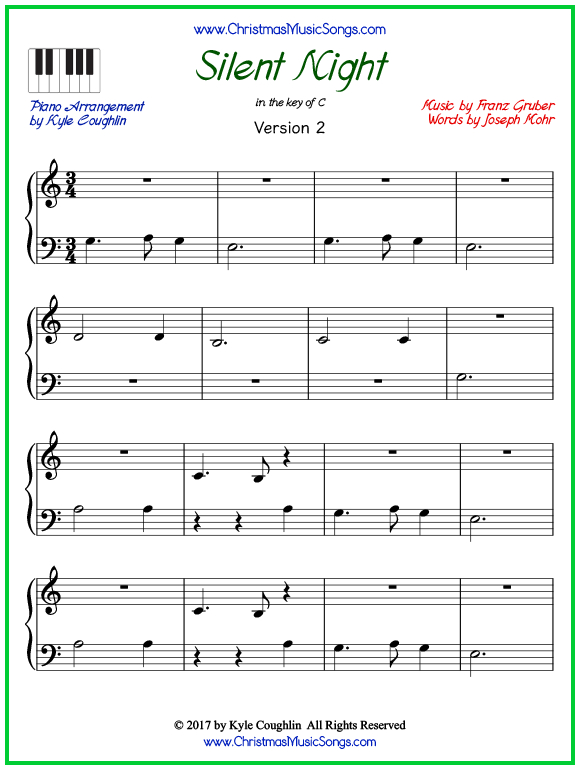 Easy version of piano sheet music for Silent Night
