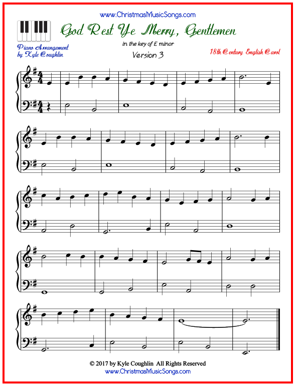 Simple version of piano sheet music for God Rest Ye Merry, Gentlemen