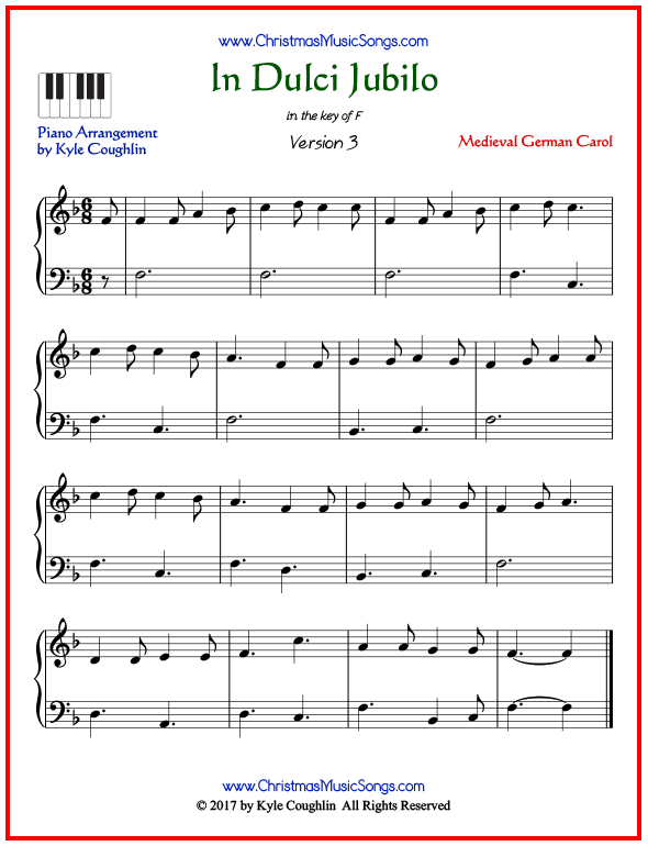 Simple version of piano sheet music for In Dulci Jubilo