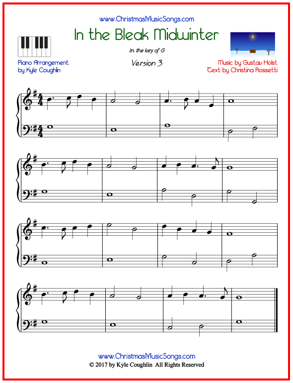 Simple version of piano sheet music for In the Bleak Midwinter