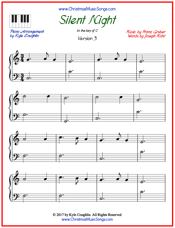 Simple version of piano sheet music for Silent Night