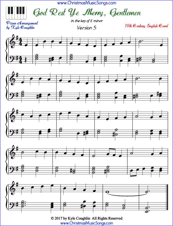 God Rest Ye Merry, Gentlemen advanced piano sheet music. Free printable PDF at www.ChristmasMusicSongs.com