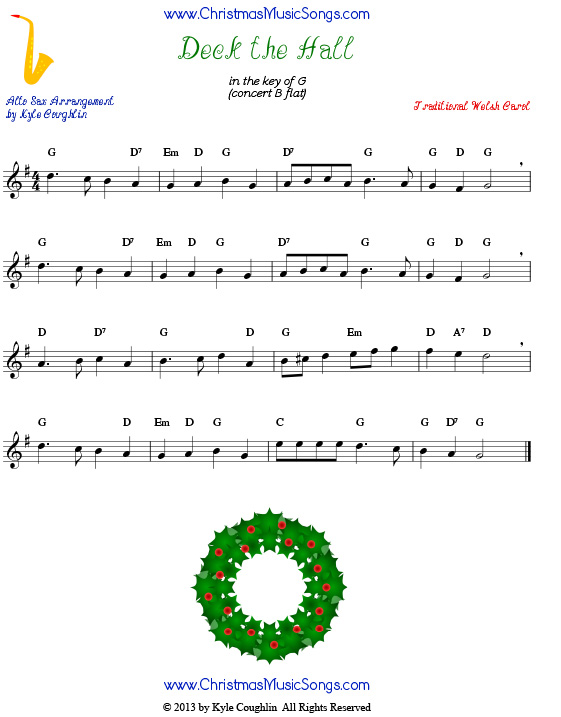 Deck the Halls for alto saxophone - free sheet music