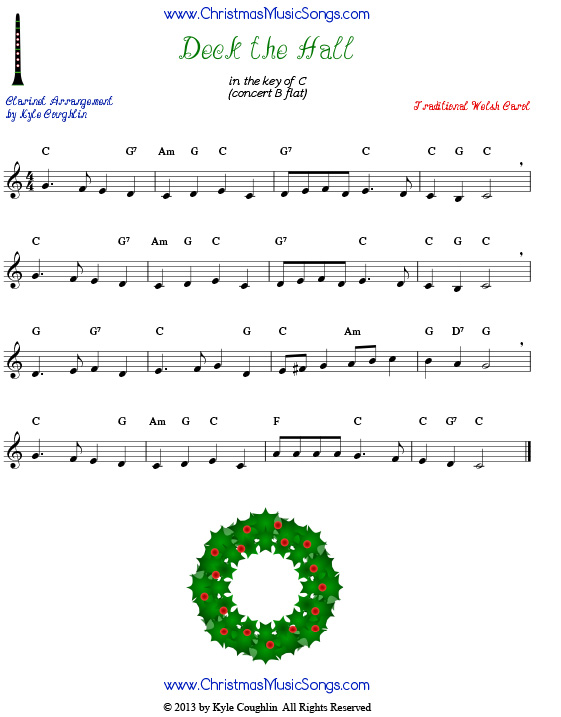 Deck the Halls sheet music for clarinet.