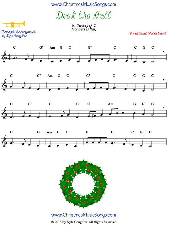 Deck the Halls sheet music for trumpet.