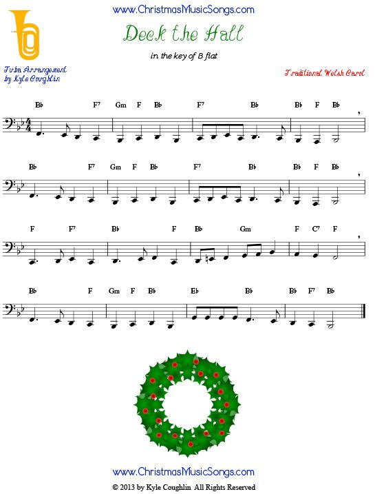 Deck the Halls sheet music for tuba.