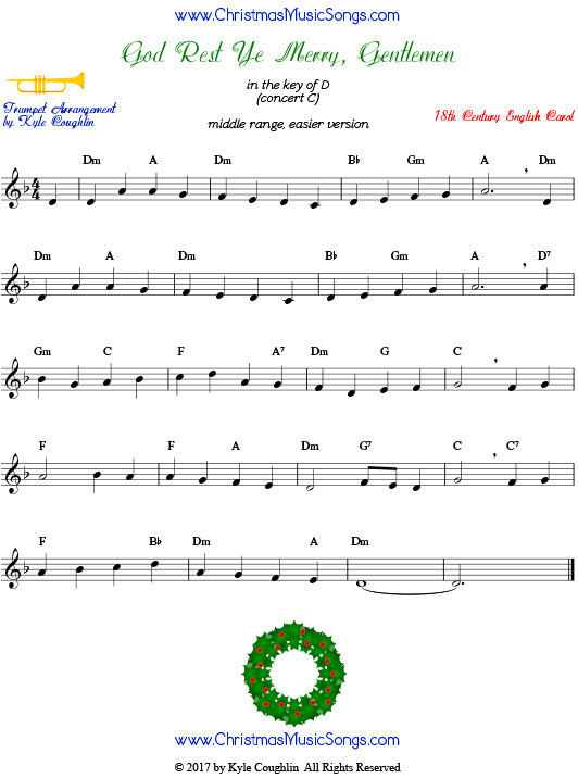 Middle version of God Rest Ye Merry, Gentlemen trumpet sheet music.