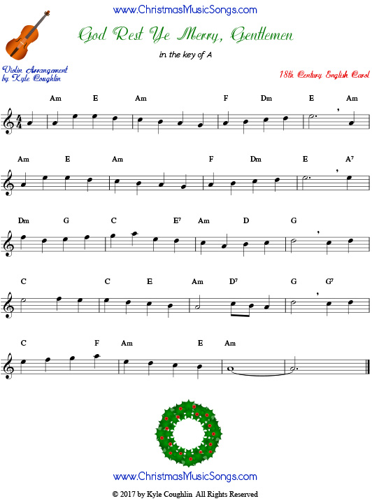 God Rest Ye Merry, Gentlemen for violin, arranged to play along with strings, woodwinds, and brass.