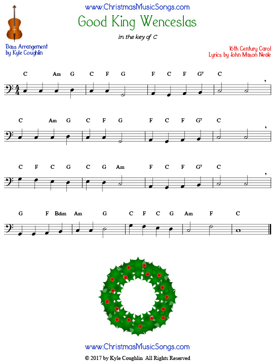 Good King Wenceslas for bass, arranged to play along with strings, woodwinds, and brass.