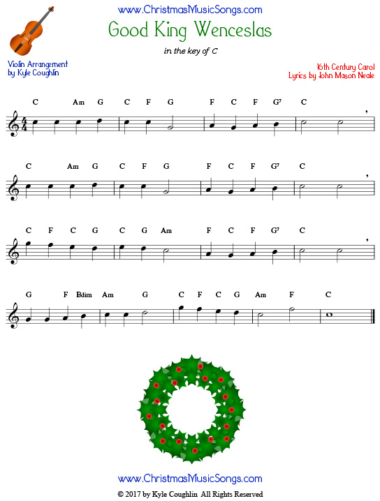 Good King Wenceslas for violin, arranged to play along with strings, woodwinds, and brass.