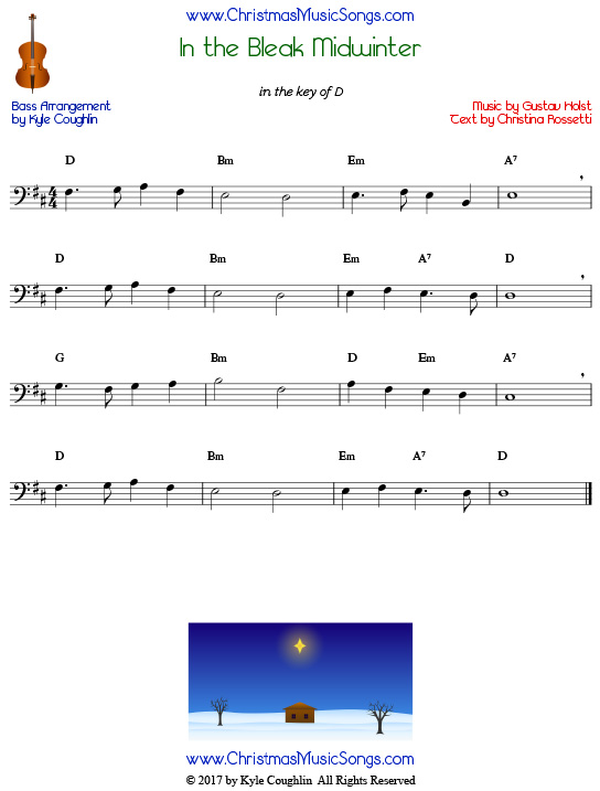 In the Bleak Midwinter for bass, arranged to play along with strings, woodwinds, and brass.