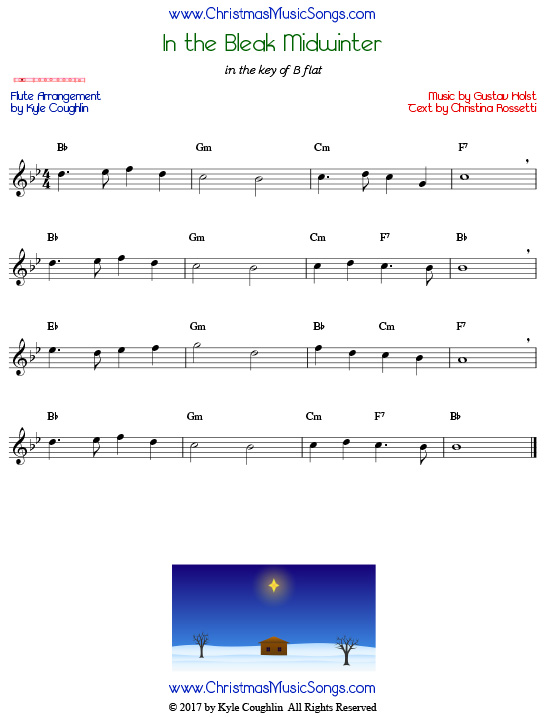 In the Bleak Midwinter flute sheet music, arranged to play along with other wind and brass instruments.