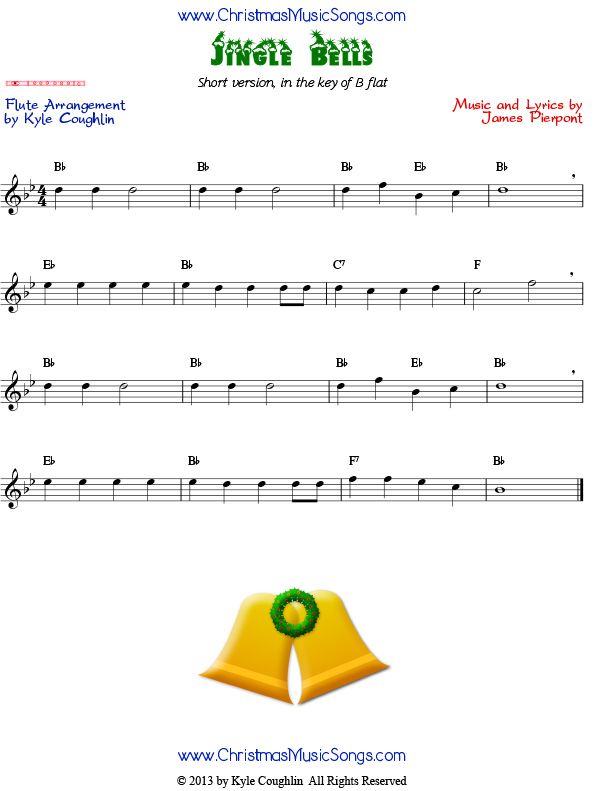 Jingle Bells easy version free sheet music for flute