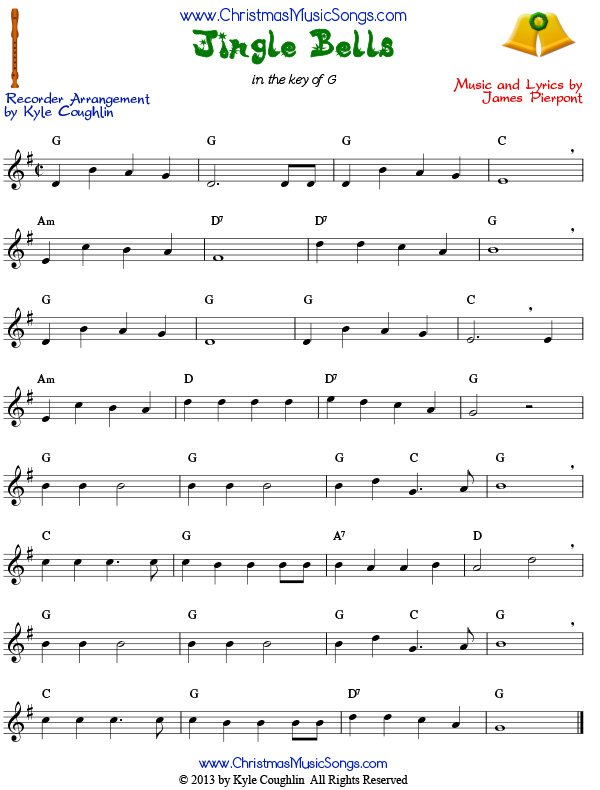 Jingle Bells for recorder sheet music