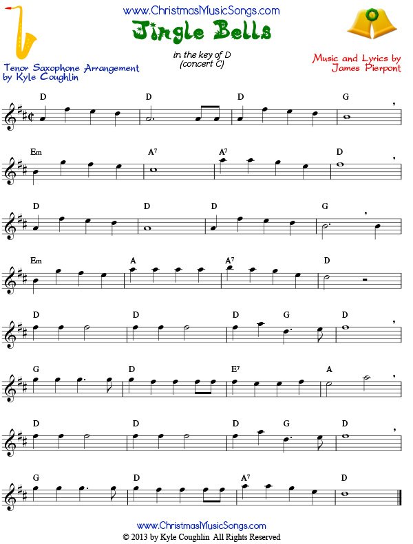 Jingle Bells sheet music for tenor saxophone