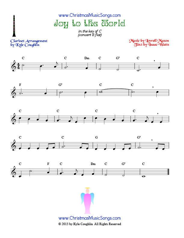 The Christmas carol Joy to the World, arranged for clarinet to play along with other wind and brass instruments.