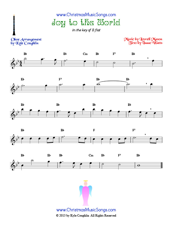 The Christmas carol Joy to the World, arranged for oboe to play along with other wind and brass instruments.