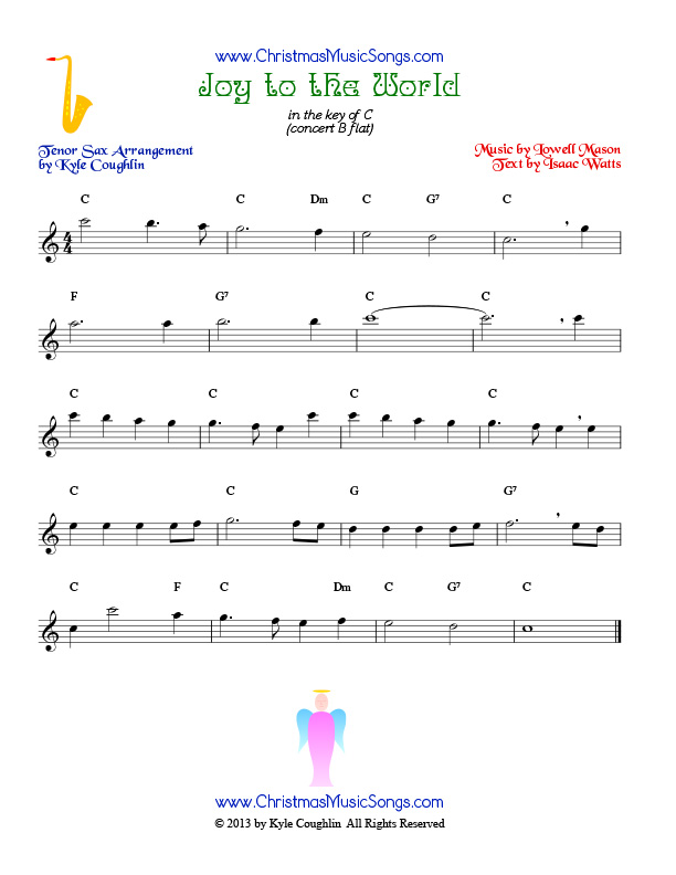 The Christmas carol Joy to the World, arranged for tenor saxophone to play along with other wind and brass instruments.