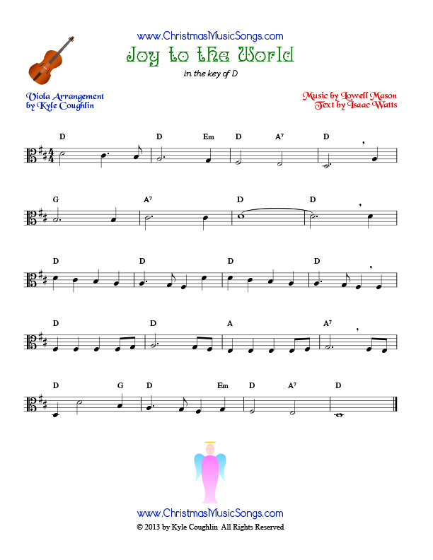 The Christmas carol Joy to the World, arranged for viola to be played along with other string instruments.