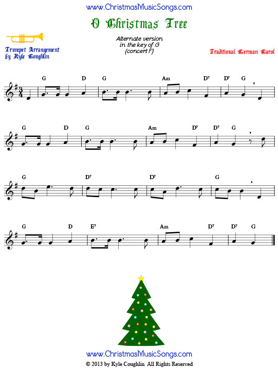 O Christmas Tree trumpet sheet music, in the key of G.