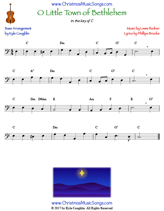 O Little Town of Bethlehem for bass, arranged to play along with strings, woodwinds, and brass.