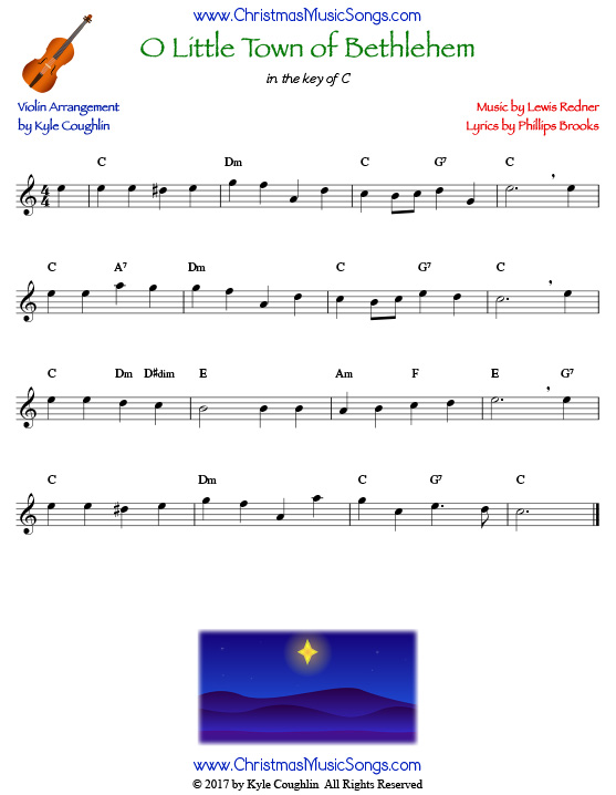 O Little Town of Bethlehem for violin, arranged to play along with strings, woodwinds, and brass.