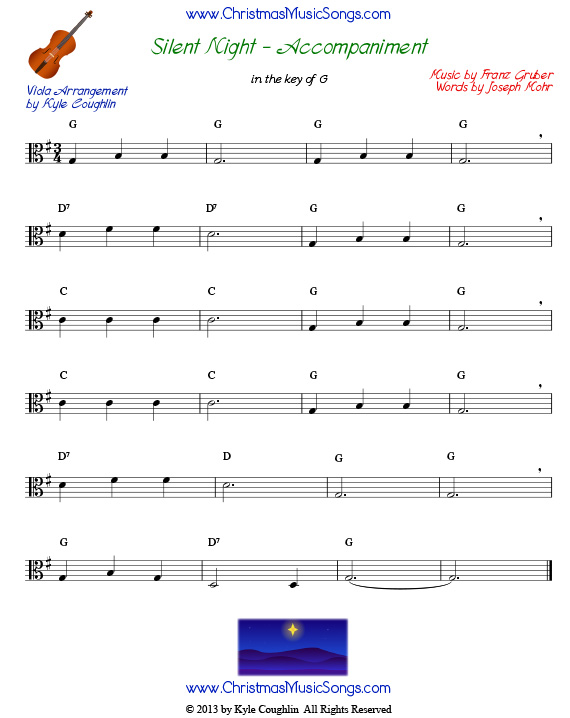Silent Night accompaniment for viola, in the key of G