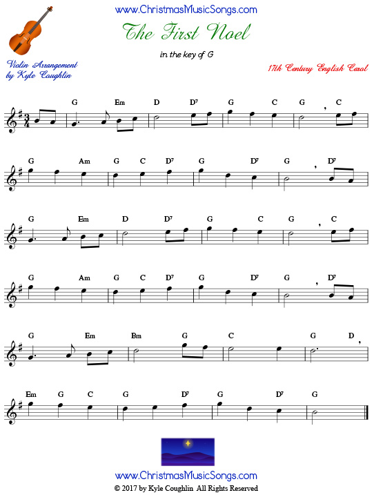The First Noel for violin, arranged to play along with strings, woodwinds, and brass.