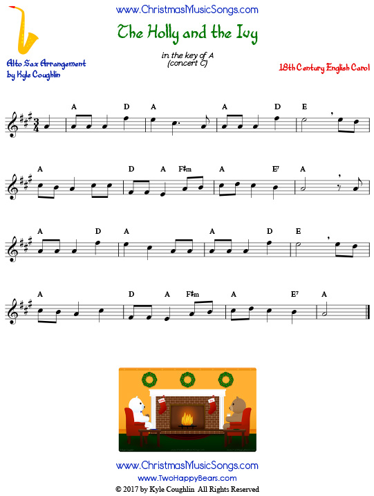 The Holly and the Ivy alto saxophone sheet music, arranged to play along with other wind, brass, and string instruments.
