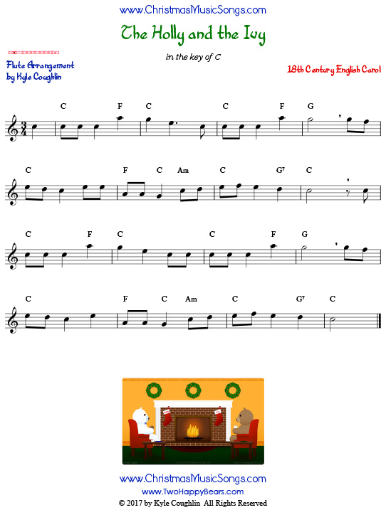 The Holly and the Ivy flute sheet music, arranged to play along with other wind, brass, and string instruments.