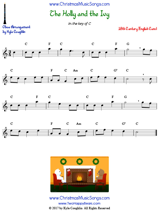 The Holly and the Ivy oboe sheet music, arranged to play along with other wind, brass, and string instruments.