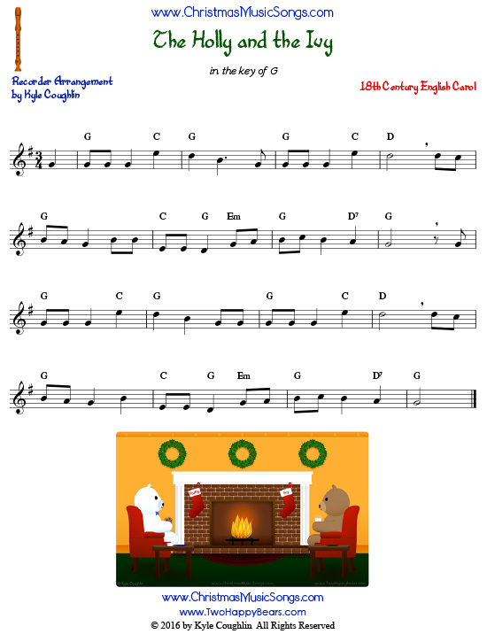 The Holly and the Ivy for recorder - free sheet music
