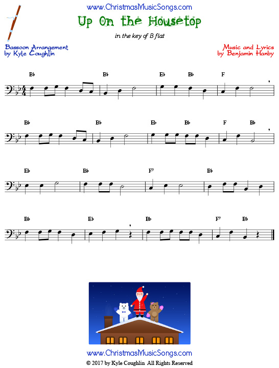 Up On the Housetop bassoon sheet music, arranged to play along with other wind and brass instruments.