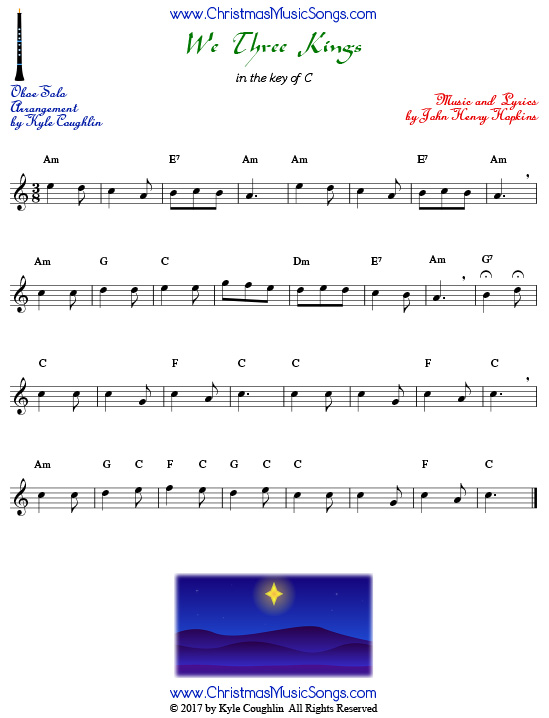 We Three Kings sheet music for solo oboe.