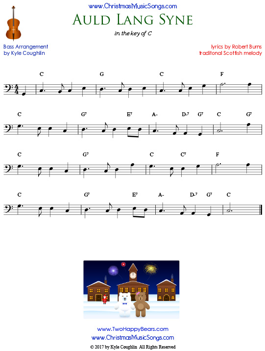 Auld Lang Syne for bass, arranged to play along with strings, woodwinds, and brass.
