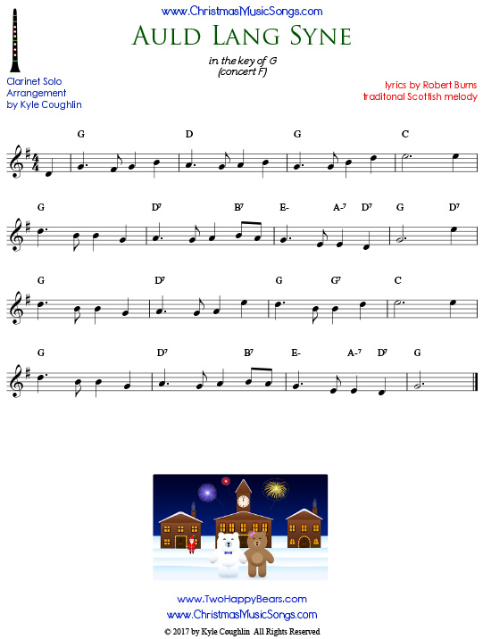 Auld Lang Syne sheet music for clarinet solo.
