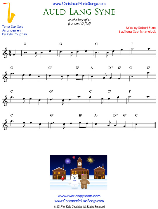 Auld Lang Syne sheet music for tenor saxophone solo.