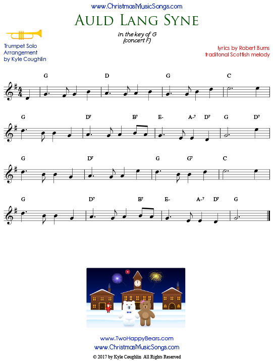 Auld Lang Syne sheet music for trumpet solo.