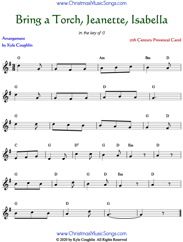 Sheet music for Bring a Torch, Jeanette, Isabella. Free printable PDF.